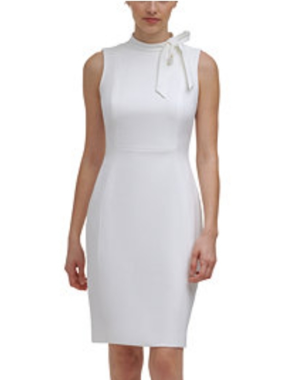 Calvin Klein White Bow-Neck Sleeveless Sheath Dress